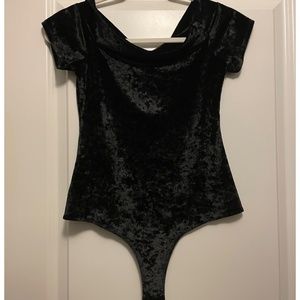 Black velvet over-the-shoulder bodysuit